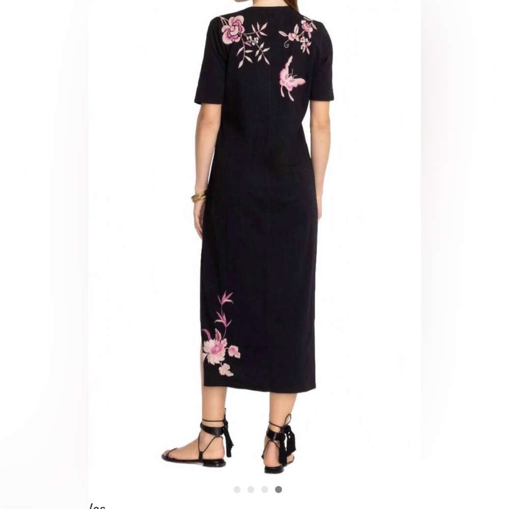 Johnny Was Black Maxi Dress with Pink Floral Embroidery - Picture 2 of 8